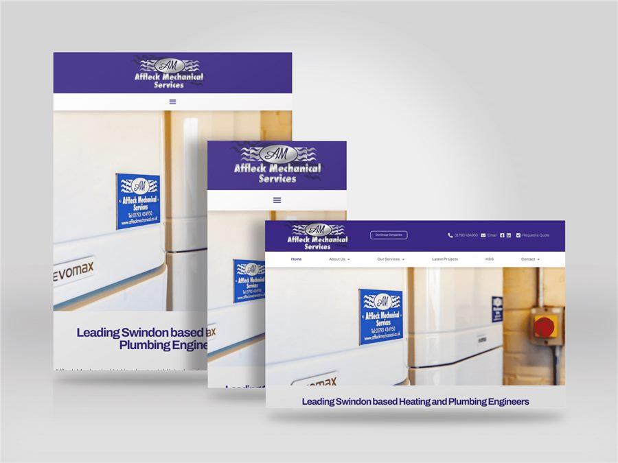 Responsive mockup showing the Affleck Mechanical Service website on desktop, tablet and mobile
