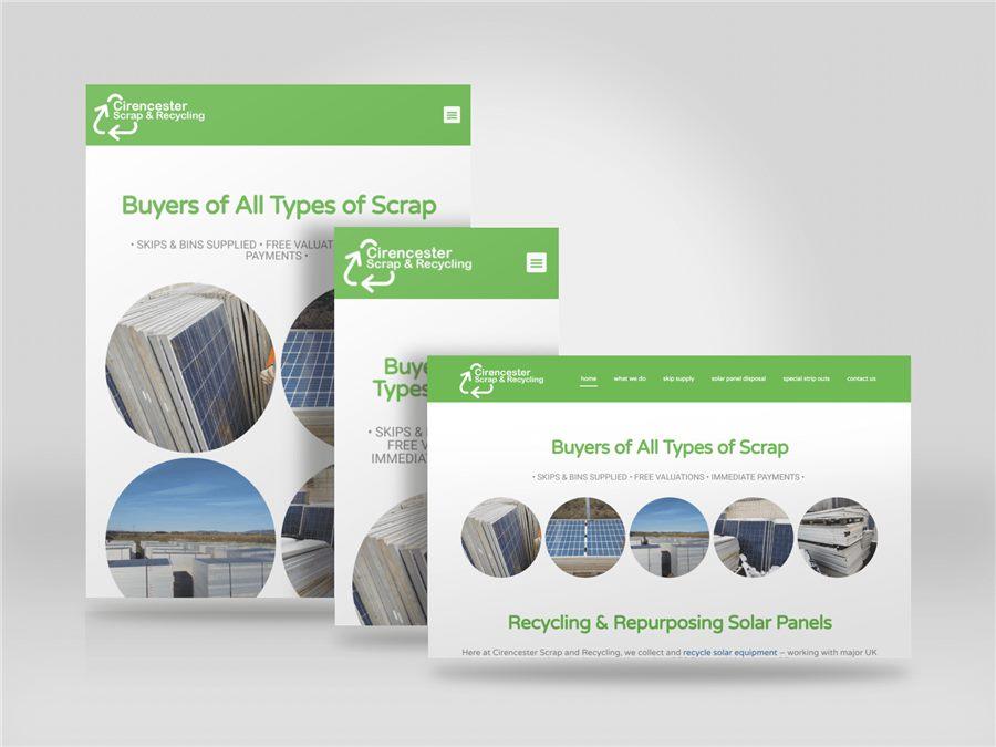 Responsive mockup showing the Cirencester Scrap website on desktop, tablet and mobile
